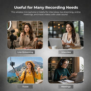 APRAMATT® (AWM-101) 2-in-1 Wireless Microphone, 2.4GHz, Magnetic Collar Clip, 360° Sound Capture, 50m Range, 6Hr Battery, Type C-to-C & C to LTC, DSLR, iOS & Android Compatible, for Interviews & Vlogging