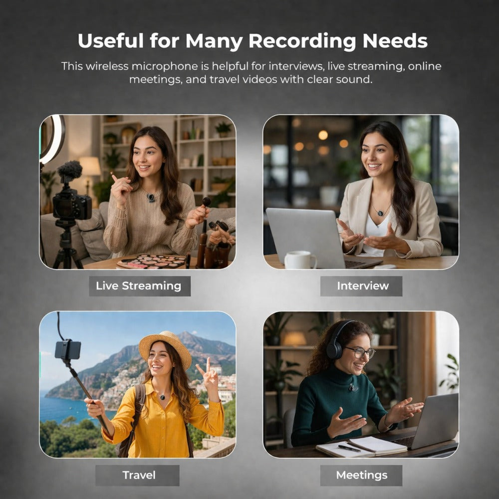 APRAMATT® (AWM-101) 2-in-1 Wireless Microphone, 2.4GHz, Magnetic Collar Clip, 360° Sound Capture, 50m Range, 6Hr Battery, Type C-to-C & C to LTC, DSLR, iOS & Android Compatible, for Interviews & Vlogging