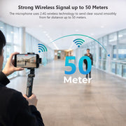 APRAMATT® (AWM-101) 2-in-1 Wireless Microphone, 2.4GHz, Magnetic Collar Clip, 360° Sound Capture, 50m Range, 6Hr Battery, Type C-to-C & C to LTC, DSLR, iOS & Android Compatible, for Interviews & Vlogging