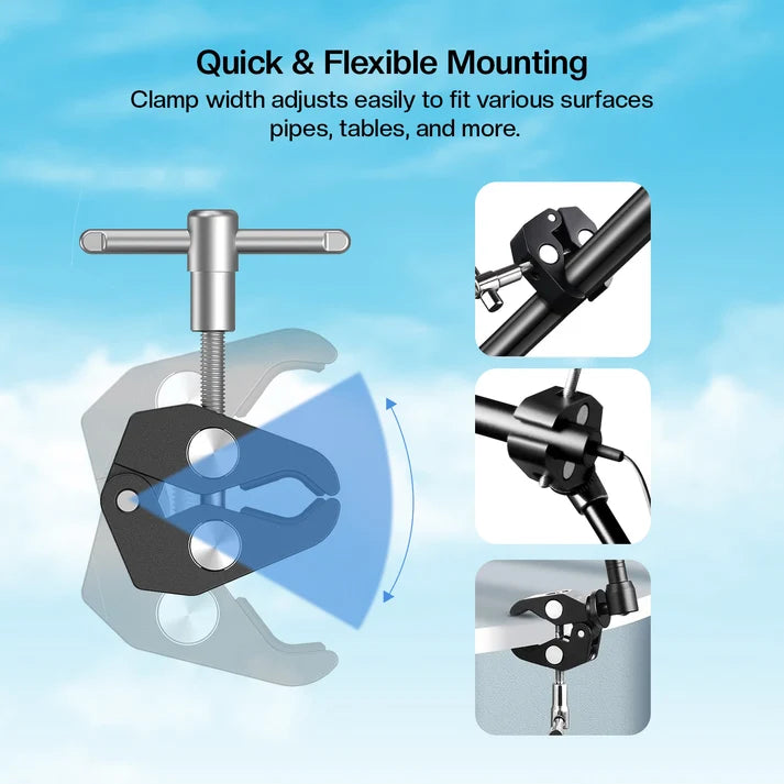 11inch Adjustable Articulating Friction Magic Arm & Large Super Clamp for Camera Rig, LCD Monitor, LED Flash Lights (11 inch Magic arm+clamp)