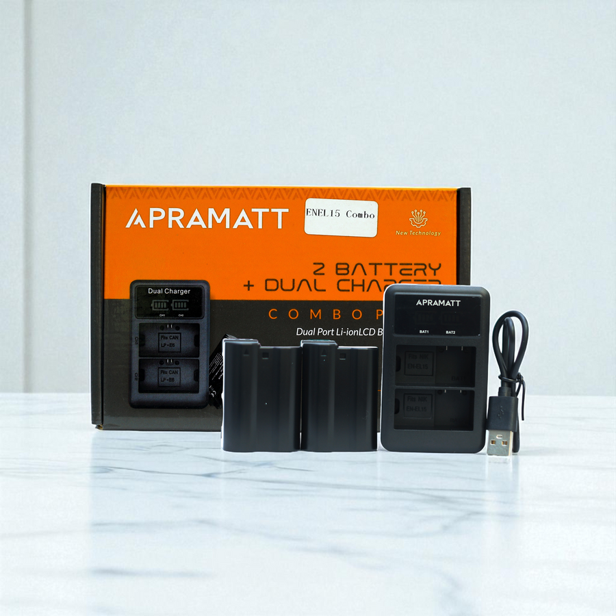Apramatt DC EN-EL15C Combo Pack 2x9000mAh Nikon Camera Battery + Dual Charger Compatible with Z5 Z6 Z6 II Z7 Z7 II Z8 Z9 D780 D850 D750 D7500
