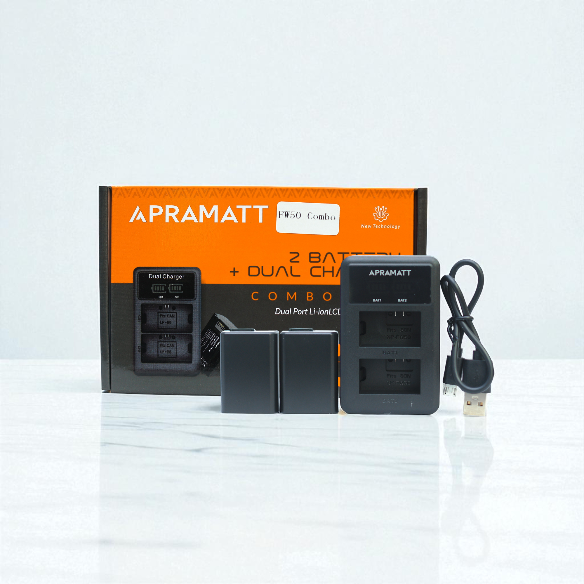 APRAMATT DC FW50 Combo (2 Battery 1500 mAh + Dual Charger), Compatible with NEX-3 NEX-5 NEX-6 NEX-7 NEX-C3 NEX-F3 Camera Battery with Auto Cut Off Charger