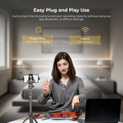 APRAMATT® (AWM-101) 2-in-1 Wireless Microphone, 2.4GHz, Magnetic Collar Clip, 360° Sound Capture, 50m Range, 6Hr Battery, Type C-to-C & C to LTC, DSLR, iOS & Android Compatible, for Interviews & Vlogging