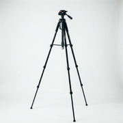 The tripod set up vertically with pan head and legs fully extended