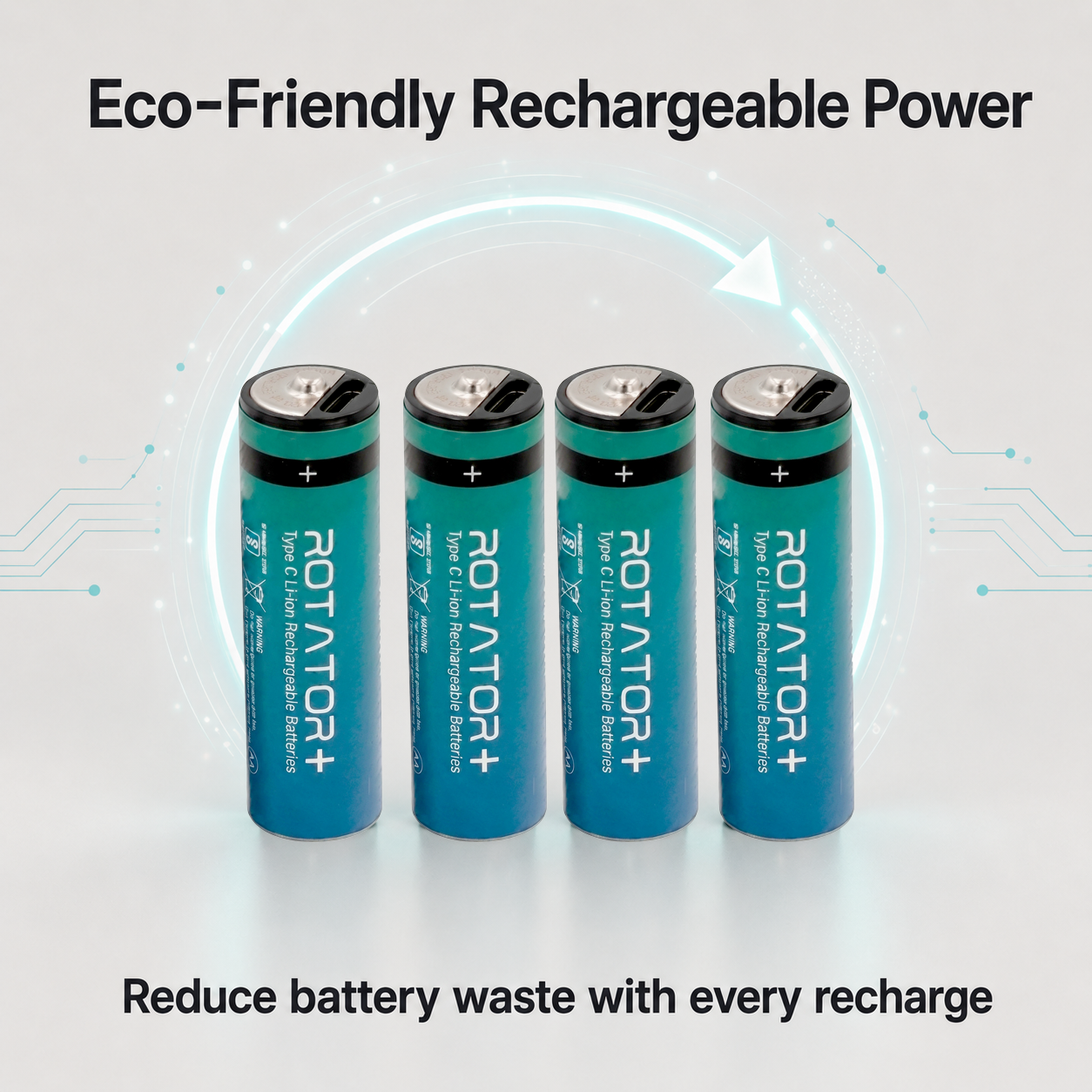 Rotator (AA4200 Li-ion 4PL) Pack of 4, AA Li-ion 4200mWh Capacity Type-C Rechargeable Battery