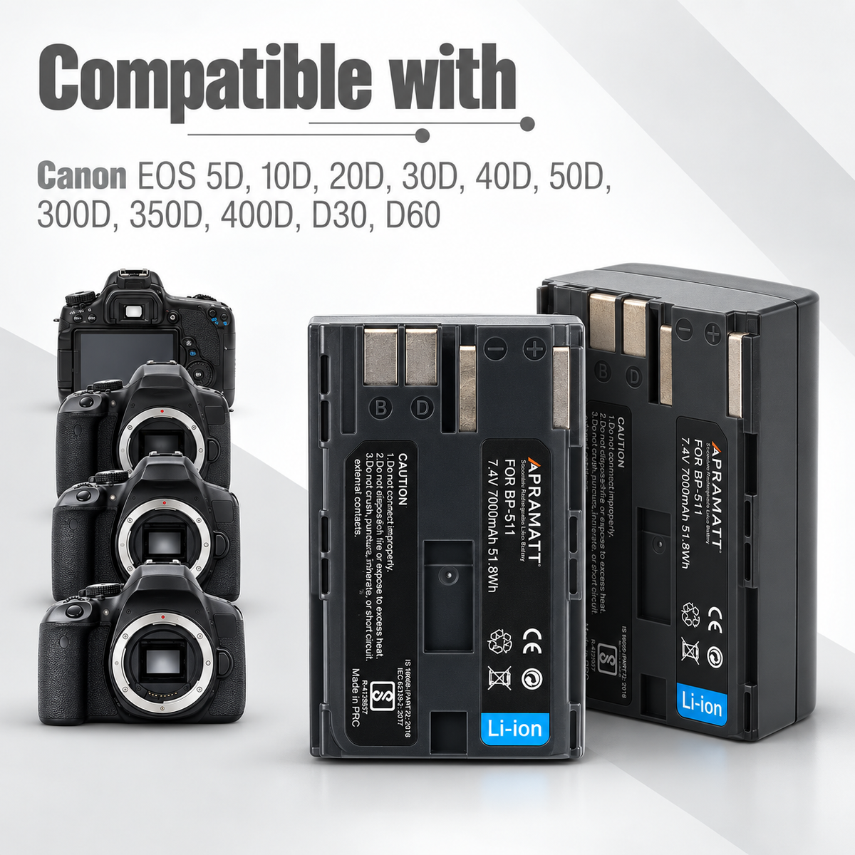 Apramatt BP-511 7000mAh Canon Camera Battery Compatible with EOS 5D 10D 20D 30D 40D 50D 300D D30 D60