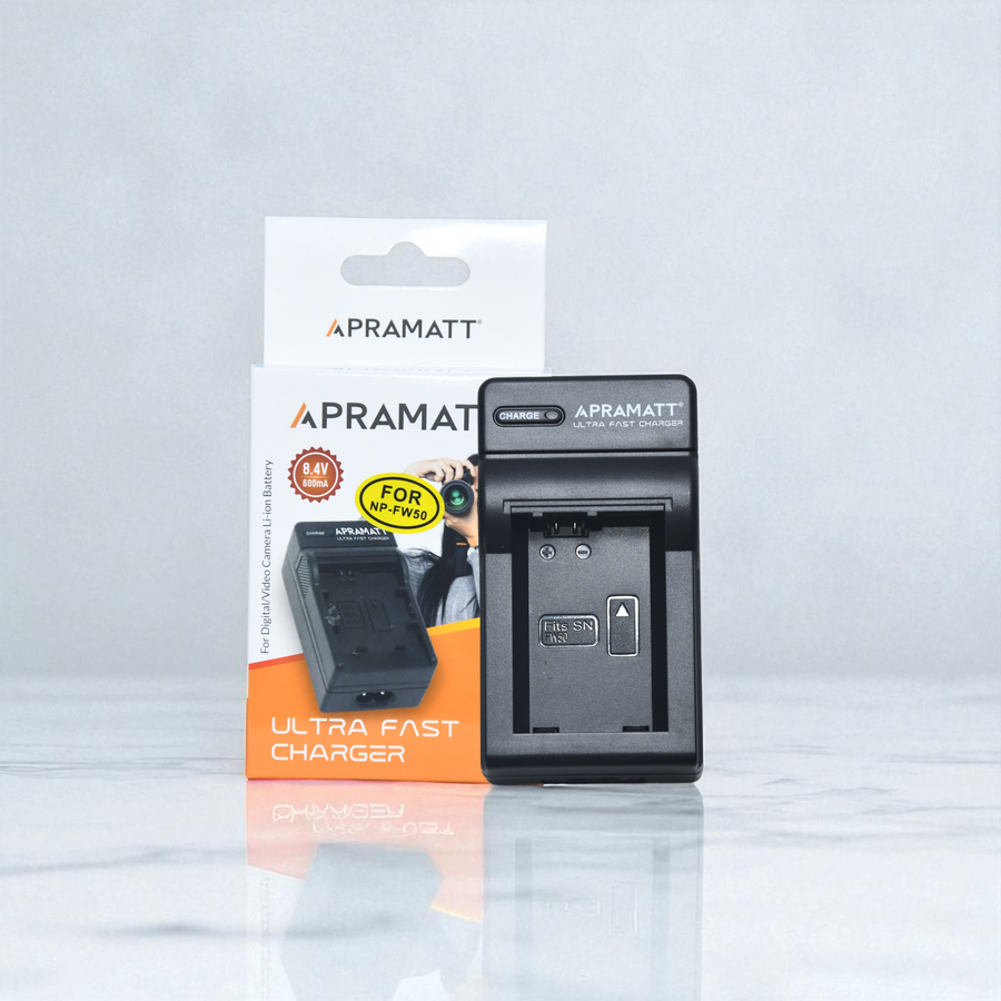 Apramatt Ultra Fast Charger for Sony NP-FW50 Battery, Compatible with Alpha NEX-3/5/6/7, A5000, A5100, A6000, A6300, A6400, A6500, A7, A7R