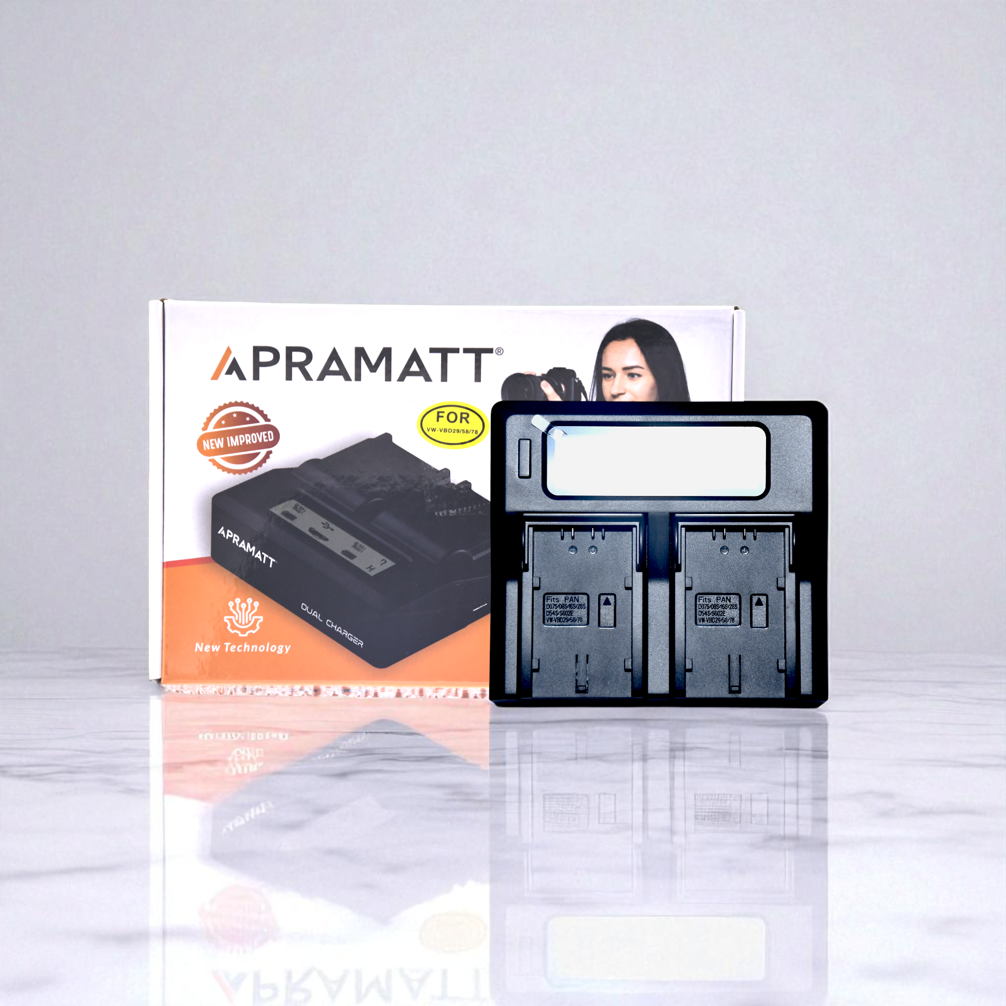 APRAMATT Dual LCD Charger VBD 58 Box Packing, Compatible with Panasonic AC-UX90, AG-AC8, AG-AC30, AG-CX350, AG-DVX200EJ, AG-UX90, AGUX180, AJPX230EJ, AJPX298, HC-MDH2, HCX1000