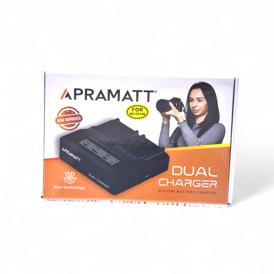 APRAMATT Dual LCD Charger for Sony NP-FZ100 Battery, Compatible with A7 III, A7 IV, A7R III, A7R IV, A7C, A7C II, A6700, A6600, A9, A1, FX30, ZV-E1