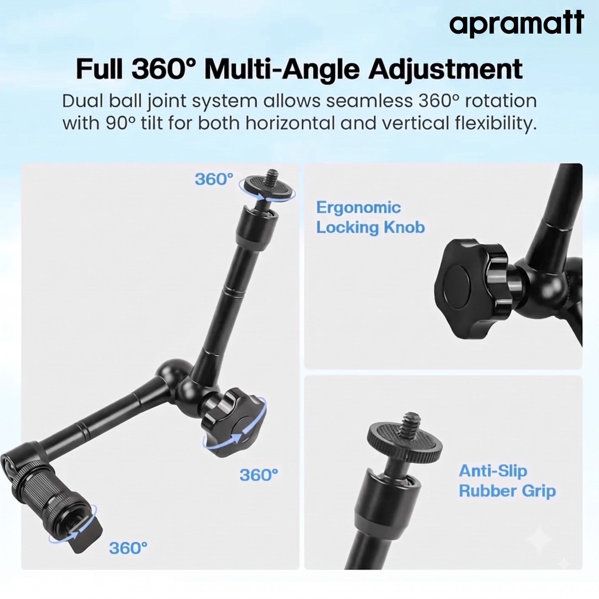 11inch Adjustable Articulating Friction Magic Arm & Large Super Clamp for Camera Rig, LCD Monitor, LED Flash Lights (11 inch Magic arm+clamp)