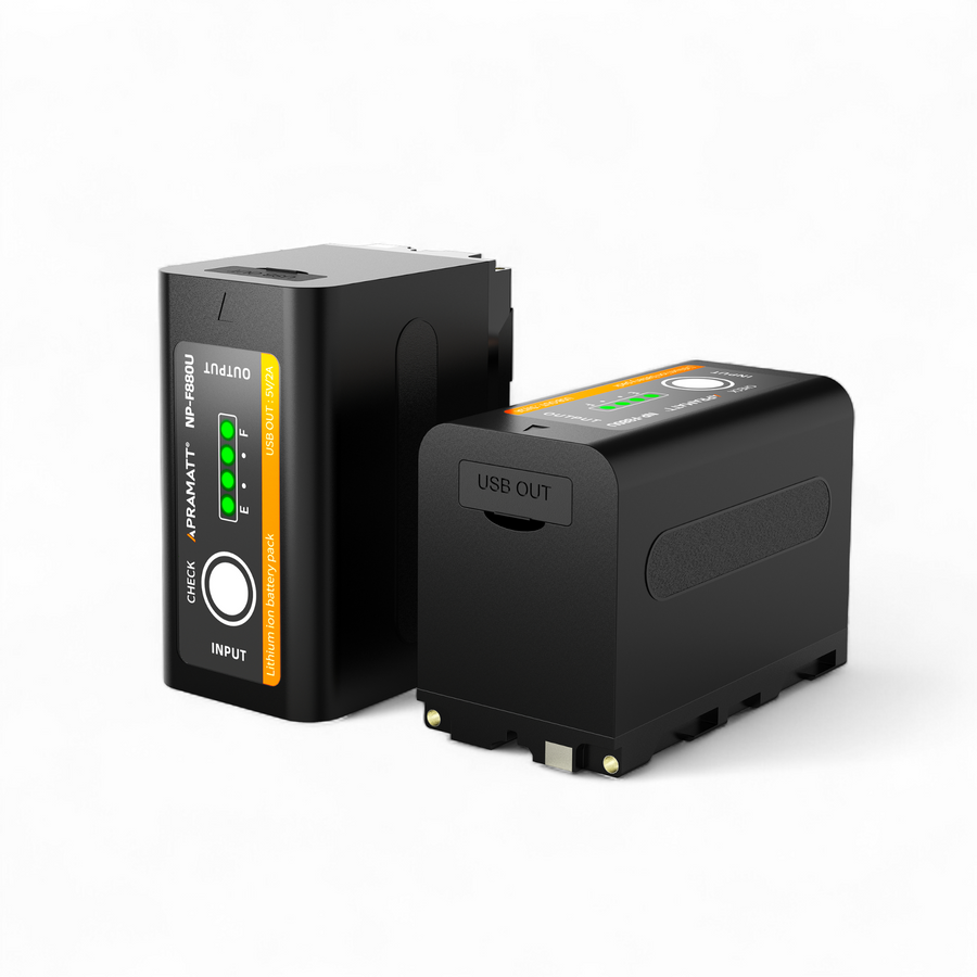 Apramatt F880U Gold 22500mAh NP-F880 Video Light Battery with Indicator Type-C Input USB Output