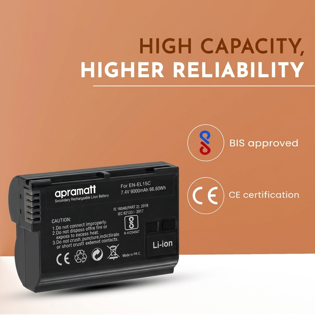 Apramatt EN-EL15C 9000mAh Nikon Camera Battery Compatible with Z5 Z6 Z6 II Z6 III Z7 Z7 II Z8 D780 D850 D750 D7500 D7200 D800 D810