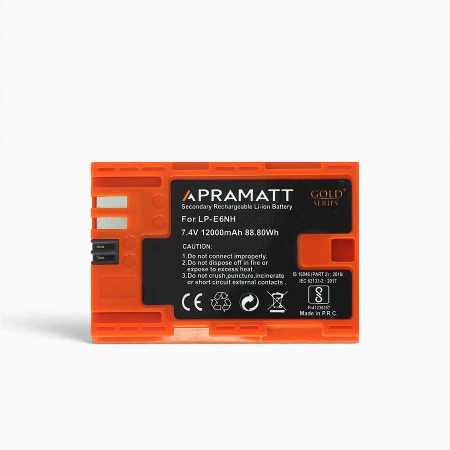 Apramatt LP-E6 Gold Plus 12000mAh Canon Camera Battery Compatible with EOS 5D Mark II III IV 6D 7D 80D 90D R5 R5 II R6 R6 II R7