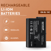 Apramatt EN-EL15C 9000mAh Nikon Camera Battery Compatible with Z5 Z6 Z6 II Z6 III Z7 Z7 II Z8 D780 D850 D750 D7500 D7200 D800 D810
