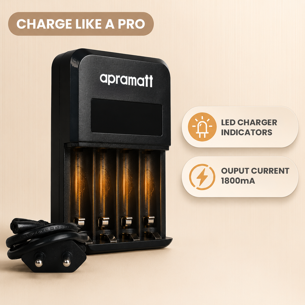 Apramatt Super Fast AA/AAA NiMH Rechargeable Battery Charger with Auto Cut-Off