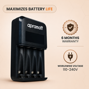 Apramatt Super Fast AA/AAA NiMH Rechargeable Battery Charger with Auto Cut-Off