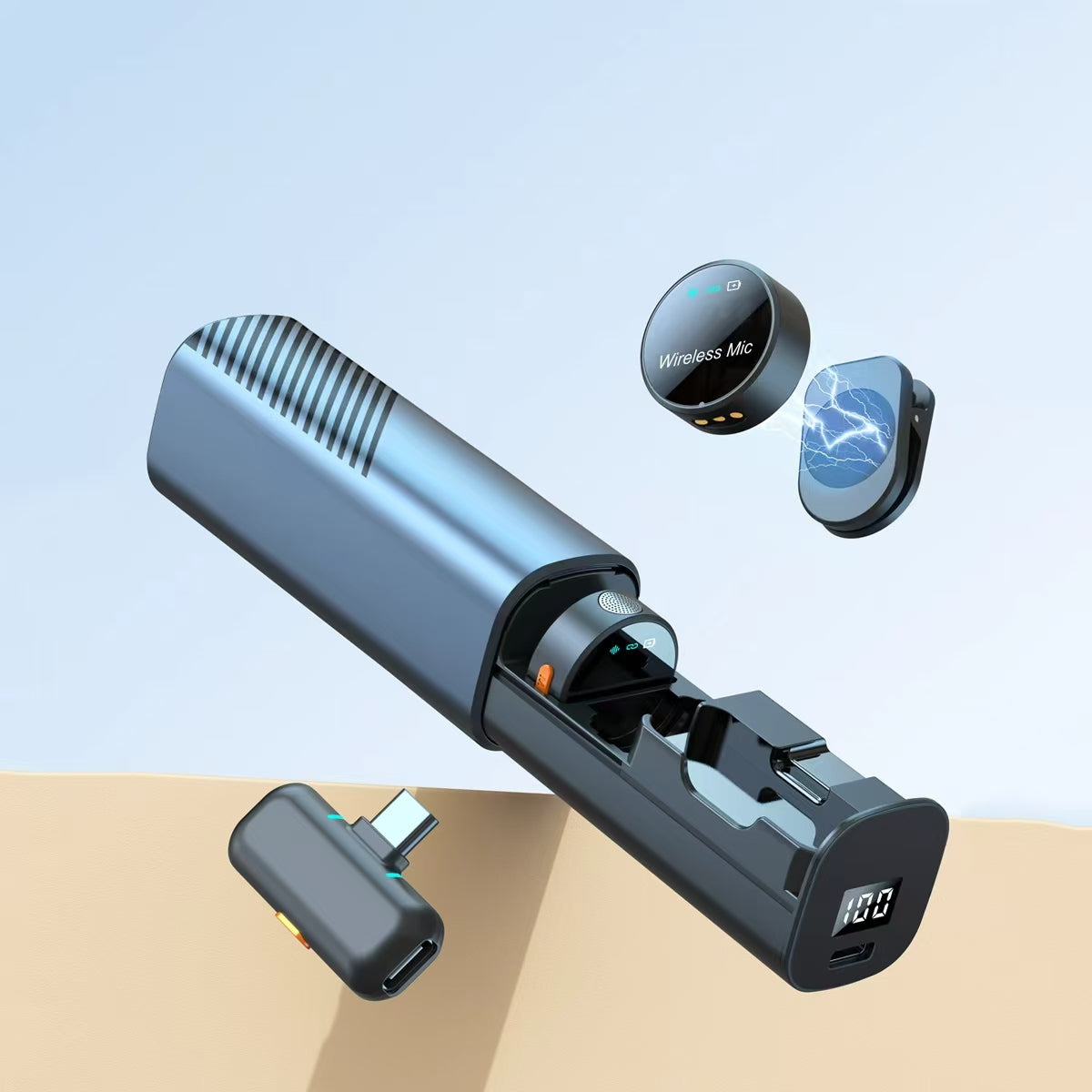 APRAMATT® (AWM-101) 2-in-1 Wireless Microphone, 2.4GHz, Magnetic Collar Clip, 360° Sound Capture, 50m Range, 6Hr Battery, Type C-to-C & C to LTC, DSLR, iOS & Android Compatible, for Interviews & Vlogging