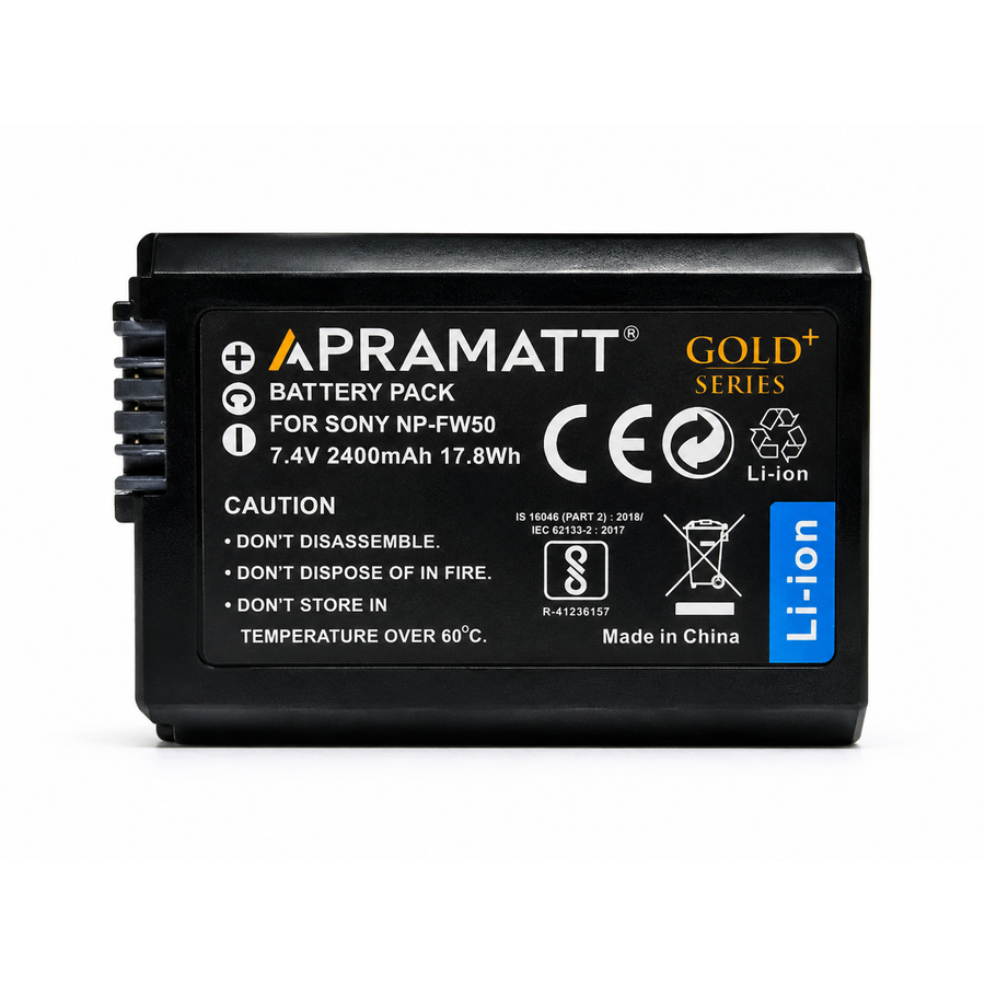 Apramatt NP-FW50 Gold 2400mAh Sony Camera Battery Compatible with A6000, A6100, A6300, A6400, A6500, A5100