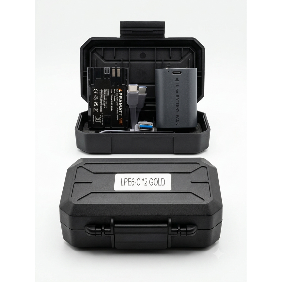 Apramatt DC LP-E6 Li-Pol C Type Canon Camera Battery in Box Pack Combo Compatible with EOS 5D Mark II III IV 6D 7D 80D 90D R5 R6 R7