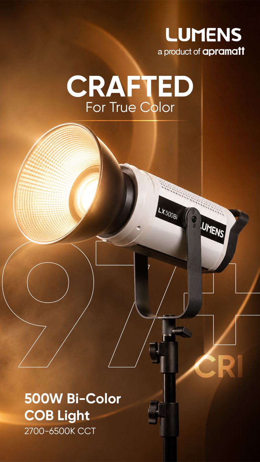 Lumens 500W Bi-Color COB Light 97+ CRI 2700-6500K CCT